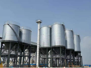 Construction site of a steel silo Construction site of a steel silo